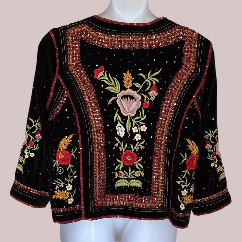 John Mark Embellished Floral Beaded Velvet Jacket Boho Festival Art to Wear XL - Picture 8 of 16